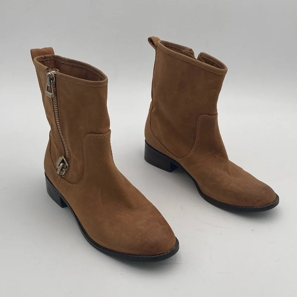 Antonio Melani Brown Ankle riding Boots Women 7.5 leather Side Zipper casual Y2K